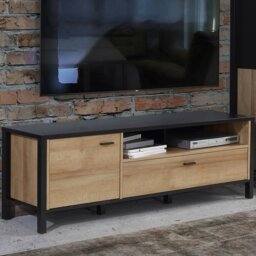 Rackhams High Rock TV Unit in Matt Black/Riviera Oak - 1 - thumbnail 6