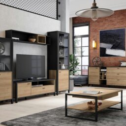 Rackhams High Rock TV Unit in Matt Black/Riviera Oak - 1 - thumbnail 5
