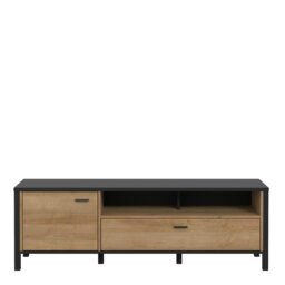 Rackhams High Rock TV Unit in Matt Black/Riviera Oak - 1 - thumbnail 2