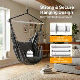 Rackhams Hammock Chair Hanging Rope Swing Seat Indoor Outdoor with Cushions - thumbnail 4