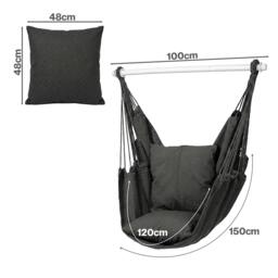 Rackhams Hammock Chair Hanging Rope Swing Seat Indoor Outdoor with Cushions - thumbnail 3