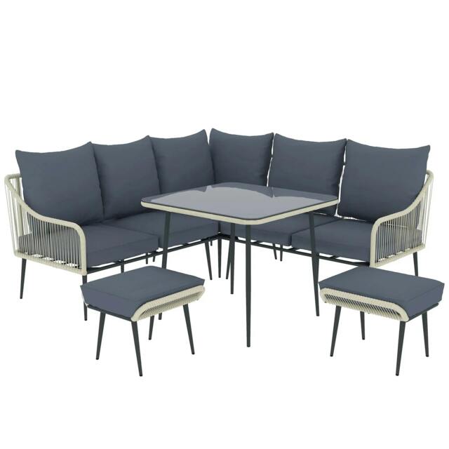 Rackhams Six-Piece Rattan Strong Garden Sofa Set - Grey