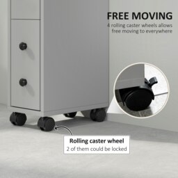 Rackhams Slim Bathroom Storage with 2 Drawers, 2 Open and Wheels, Grey - Grey - Bathroom cabinet - Particle board - thumbnail 4