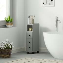 Rackhams Slim Bathroom Storage with 2 Drawers, 2 Open and Wheels, Grey - Grey - Bathroom cabinet - Particle board - thumbnail 1