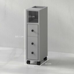 Rackhams Slim Bathroom Storage with 2 Drawers, 2 Open and Wheels, Grey - Grey - Bathroom cabinet - Particle board - thumbnail 5