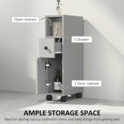 Rackhams Slim Bathroom Storage with 2 Drawers, 2 Open and Wheels, Grey - Grey - Bathroom cabinet - Particle board - thumbnail 3