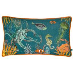 Rackhams Tropics Abyss Chenille Sea Creatures Cushion Cover - Ocean Blue - 50cm x 30cm - Ocean Blue - 100% Polyester - thumbnail 1