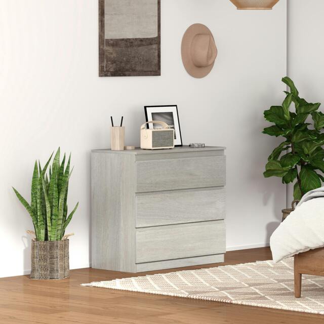"Rackhams ""Three drawers offer lots of storage clothing"",""Table top for displaying you favourite things"",""Handle-free design creates a seamless look"" - Grey Wood Effect - 3 - Modern" - image 1