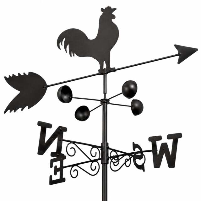Rackhams Cockerel Weathervane, All-Steel Black Painted Weather Vane With Wall Fixings and 1.7m Ground Spike, Wind Speed Cups - image 1