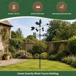 Rackhams Cockerel Weathervane, All-Steel Black Painted Weather Vane With Wall Fixings and 1.7m Ground Spike, Wind Speed Cups - thumbnail 6