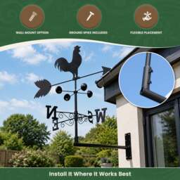 Rackhams Cockerel Weathervane, All-Steel Black Painted Weather Vane With Wall Fixings and 1.7m Ground Spike, Wind Speed Cups - thumbnail 4
