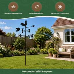 Rackhams Cockerel Weathervane, All-Steel Black Painted Weather Vane With Wall Fixings and 1.7m Ground Spike, Wind Speed Cups - thumbnail 3