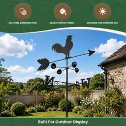 Rackhams Cockerel Weathervane, All-Steel Black Painted Weather Vane With Wall Fixings and 1.7m Ground Spike, Wind Speed Cups - thumbnail 5