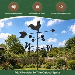 Rackhams Cockerel Weathervane, All-Steel Black Painted Weather Vane With Wall Fixings and 1.7m Ground Spike, Wind Speed Cups - thumbnail 2