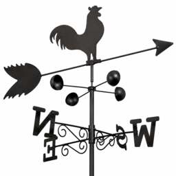 Rackhams Cockerel Weathervane, All-Steel Black Painted Weather Vane With Wall Fixings and 1.7m Ground Spike, Wind Speed Cups - thumbnail 1
