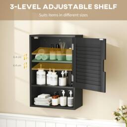 Rackhams Bathroom Cabinet, Wall Mounted Cabinet with Adjustable Shelves - Black - thumbnail 5