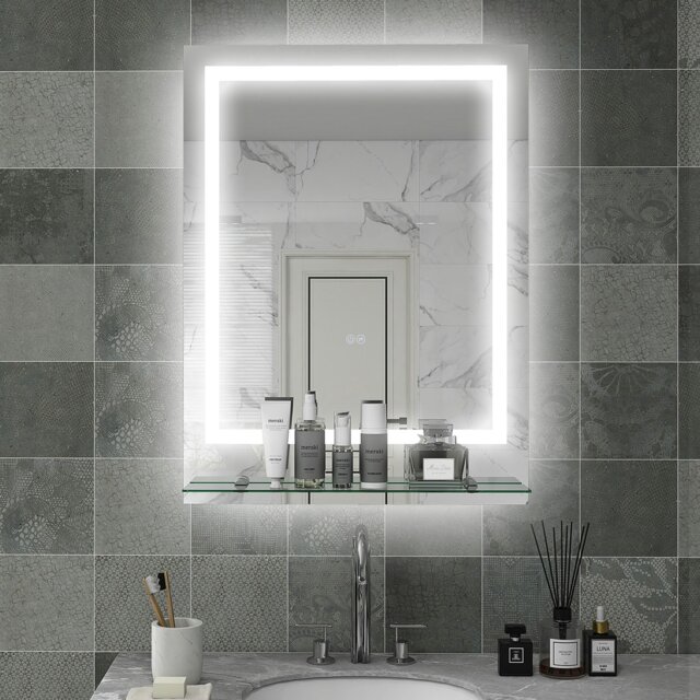 Rackhams Dimmable Bathroom Mirror with LED Lights, Defogging Film, Clear - 80 x 60cm - image 1