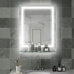 Rackhams Dimmable Bathroom Mirror with LED Lights, Defogging Film, Clear - 80 x 60cm - thumbnail 1