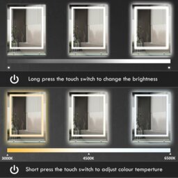 Rackhams Dimmable Bathroom Mirror with LED Lights, Defogging Film, Clear - 80 x 60cm - thumbnail 4