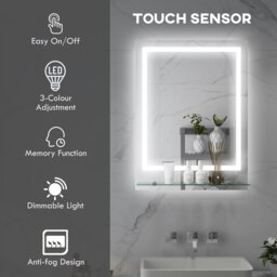 Rackhams Dimmable Bathroom Mirror with LED Lights, Defogging Film, Clear - 80 x 60cm - thumbnail 3