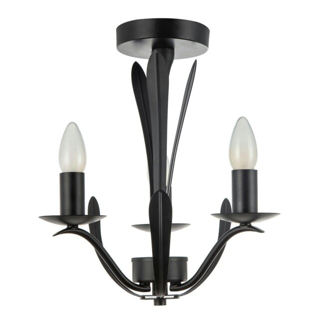Rackhams Traditional 3-Arm Ceiling Light in Matte Black with Metal Leaves - image 1