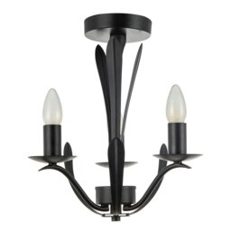 Rackhams Traditional 3-Arm Ceiling Light in Matte Black with Metal Leaves - thumbnail 1