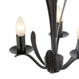 Rackhams Traditional 3-Arm Ceiling Light in Matte Black with Metal Leaves - thumbnail 5