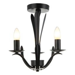Rackhams Traditional 3-Arm Ceiling Light in Matte Black with Metal Leaves - thumbnail 2