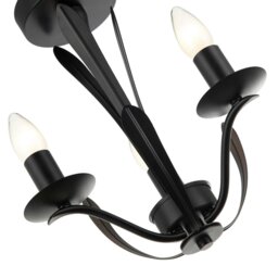 Rackhams Traditional 3-Arm Ceiling Light in Matte Black with Metal Leaves - thumbnail 4