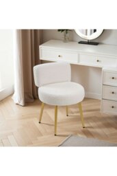 Rackhams Cream Faux Fur Vanity Stool Chair with Metal Legs - White