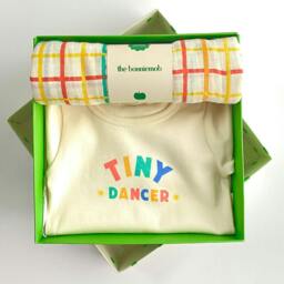 Rackhams Dancer & Ditto Set - Baby Bodysuit & Muslin Swaddle Blanket in Gift Box - 6-9 months - Rainbow - 100% Organic Cotton