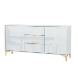 Rackhams Luxury 140cm White High Gloss TV Unit Stand Sideboard with Gold Finish Accents - 140cm - White Matt Body & White Gloss Doors - MDF/Chipboard - thumbnail 5