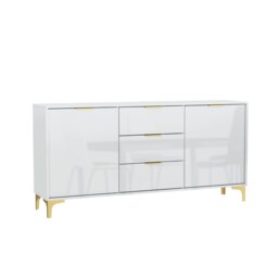 Rackhams Luxury 140cm White High Gloss TV Unit Stand Sideboard with Gold Finish Accents - 140cm - White Matt Body & White Gloss Doors - MDF/Chipboard - thumbnail 3