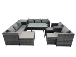 Rackhams Outdoor Corner Sofa Chair Dining Table Set Garden Rattan Furniture Set 11 Seater with 3 Stool Side Table Dark Grey - thumbnail 2