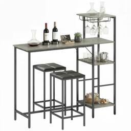 Rackhams 3Pcs Breakfast Bar Table and Stools Set 4-tier shelving - Rustic Brown - thumbnail 3