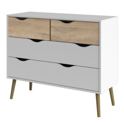 Rackhams Oslo Chest of 4 Drawers (2+2) in White and Oak - White & Oak - Matt - Melamine - thumbnail 3