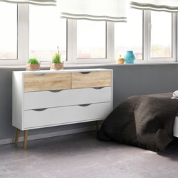 Rackhams Oslo Chest of 4 Drawers (2+2) in White and Oak - White & Oak - Matt - Melamine - thumbnail 6