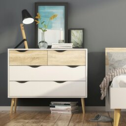Rackhams Oslo Chest of 4 Drawers (2+2) in White and Oak - White & Oak - Matt - Melamine - thumbnail 5