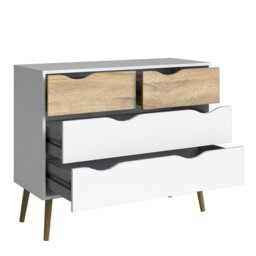 Rackhams Oslo Chest of 4 Drawers (2+2) in White and Oak - White & Oak - Matt - Melamine - thumbnail 4