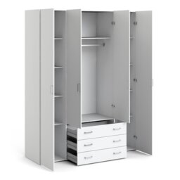 Rackhams Space Wardrobe - 4 Doors 3 Drawers in White 2000 - White - Malemine - 1 - thumbnail 4