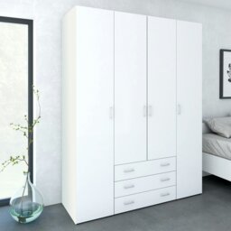 Rackhams Space Wardrobe - 4 Doors 3 Drawers in White 2000 - White - Malemine - 1 - thumbnail 6
