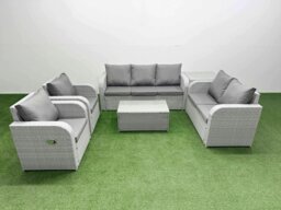 Rackhams PE Rattan Garden Furniture Set Adjustable Chair Sofa Double Love Seat 2 Seater Sofa Lounge Set Oblong Coffee Table Side Table Light Grey - thumbnail 1