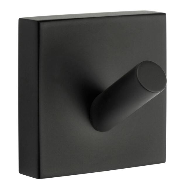 Rackhams Single Matt Black Towel Hook (45mm x 45mm) Wall Mounted Bathroom Storage Square Robe Hooks Clothes Hanger Coat Peg