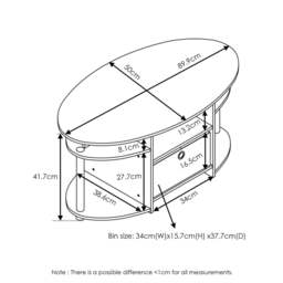 Rackhams JAYA Simple Design Oval Coffee Table with Bin, Walnut Compact Sturdy Design For Dorm Room (Walnut) - SKU 15079WNBK - thumbnail 6