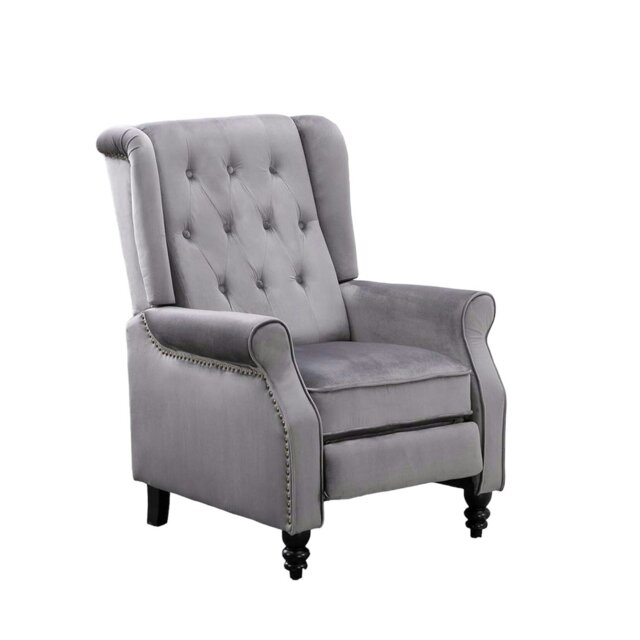 Rackhams Antwerp Velvet Pushback Recliner Wingback Armchair in Grey - Grey - image 1