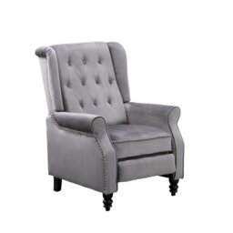 Rackhams Antwerp Velvet Pushback Recliner Wingback Armchair in Grey - Grey