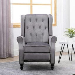 Rackhams Antwerp Velvet Pushback Recliner Wingback Armchair in Grey - Grey - thumbnail 4