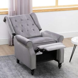 Rackhams Antwerp Velvet Pushback Recliner Wingback Armchair in Grey - Grey - thumbnail 5