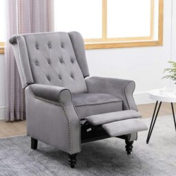 Rackhams Antwerp Velvet Pushback Recliner Wingback Armchair in Grey - Grey - thumbnail 2