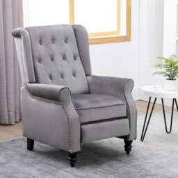 Rackhams Antwerp Velvet Pushback Recliner Wingback Armchair in Grey - Grey - thumbnail 3